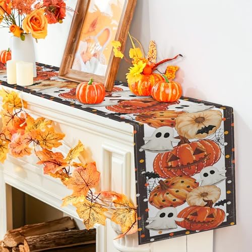 Niviy Halloween Table Runner Bat Ghost Pumpkins Web Pattern Table Decoration for Halloween Home Kitchen Dining Outdoor Indoor Holiday Farmhouse Decor 13 x 90 Inch