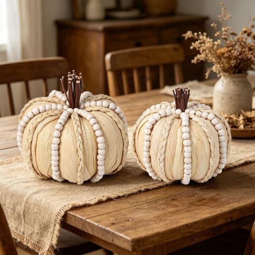Lulu Home 2 Pcs Handwoven Pumpkins Fall Decor