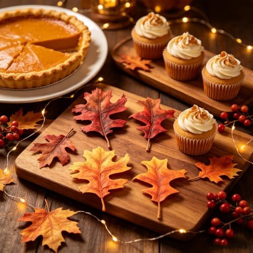 120 Pcs Artificial Fall Leaves Large 7.1× 4.6 in Fake Oak Foliage Autumn Thanksgiving Table Decorations DIY Craft Wedding Centerpiece