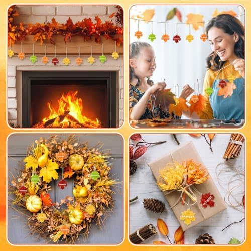 48Pcs Fall Ornaments Glitter Maple Leaf Ornaments for Small Tree
