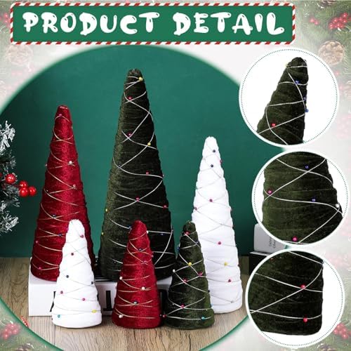 6 Pcs 12" 10" 6" Velvet Christmas Cone Tree Decorations Christmas Flocked Table Centerpieces Decor Farmhouse Tiered Tray Foam Ornaments Xmas Tree for Home Holiday Entryway Tabletop Centerpiece Decor