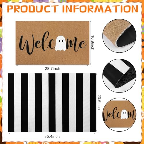 Tinideya 2 Pcs Halloween Ghost Layered Doormat Set for Porch Decor