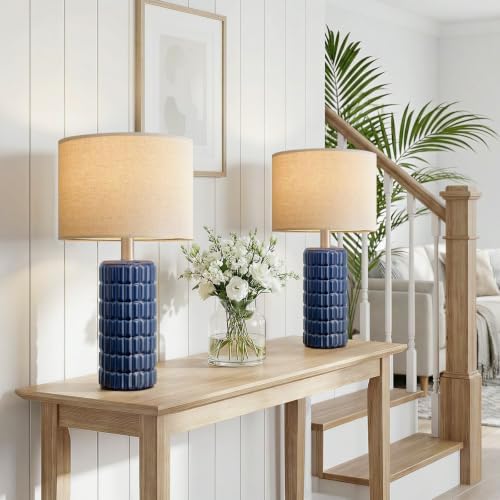 Seealle 23" Modern Ceramic Table Lamps Set of 2, Lamps for Bedroom, Blue