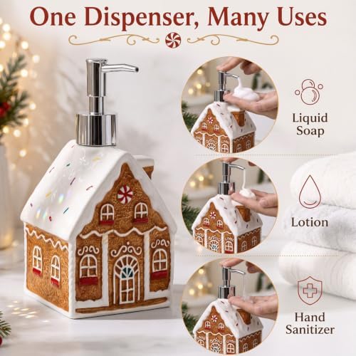 Potchen Christmas Cube Gingerbread House Soap Ceramic Pump Bathroom Decor