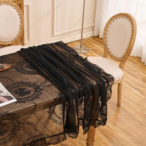 Black Lace Tablecloth Vintage Table Cloth(Black,95”x55”,Rectangular)
