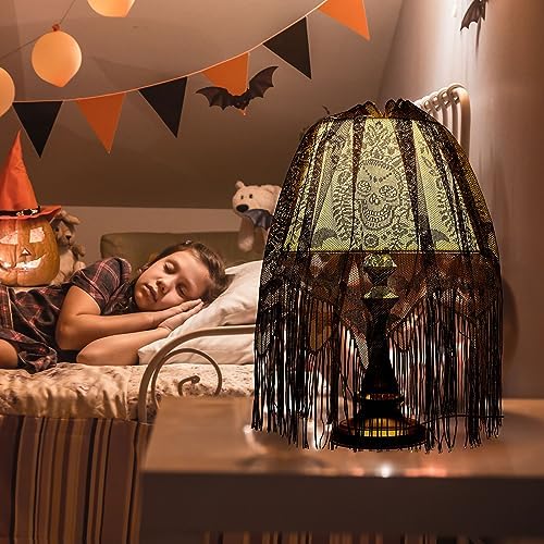 Baquler 3 Pcs Halloween Lamp Shade Cover, Black Lace Bat Skull Gothic Decor