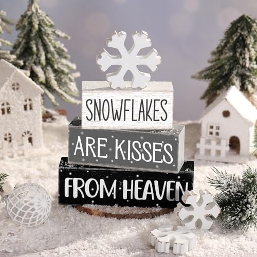 Yousoontic 4 Pcs Winter Snowflakes Figurines Set, Rustic Farmhouse Decor