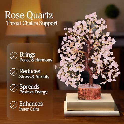 YATSKIA Rose Quartz Tree | Crystal Tree Gifts for Women | Gemstone Decor | Crystals and Gemstones | Pink Home Decor