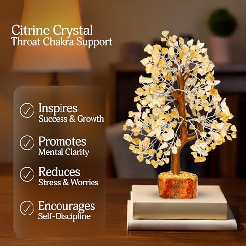 YATSKIA Citrine Crystal Tree | Natural Crystal Money Tree Desk Decor | Crystal Tree of Life | Shelf Decor for Bedroom