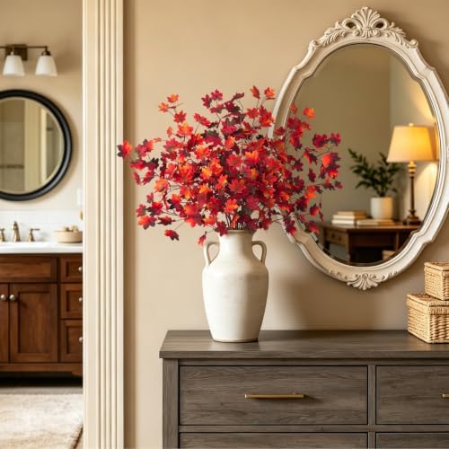 Artificial Fall Maple Leaves Stems Fake Foliage Plants for Indoor Vase