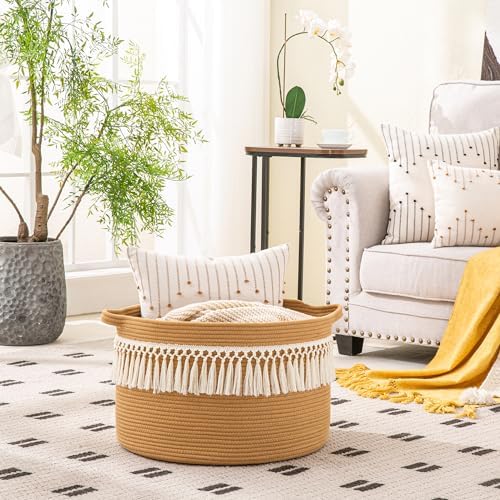 KAKAMAY Large Blanket Basket with Handles, Storage Basket for Living Room