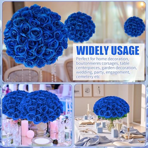 36 Pcs Royal Blue Artificial Roses with Long Stems