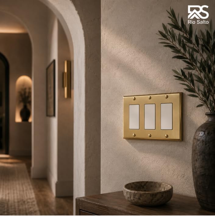 Rio Salto BRASS Signature Collection Brushed Brass Gold Metal Outlet Cover, Decorative Light Switch Cover Plate Wall
