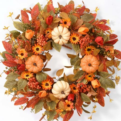 Waipfaru 26" Fall Wreaths for Front Door Outside, Fall Decorations for Home