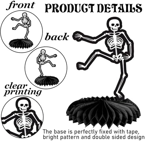 Halloween Skeleton Honeycomb Centerpieces 12Pcs Bone Table Decorations Halloween Skull Party Decorations Gothic Black Skeleton Table Centerpieces for Horror Theme Birthday Party Baby Shower Supplies