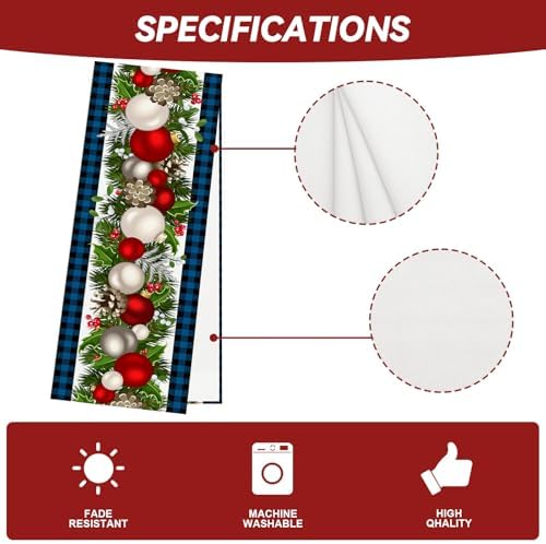 Jiudungs Christmas Table Runner, Xmas Holiday Decorations for Home Decor