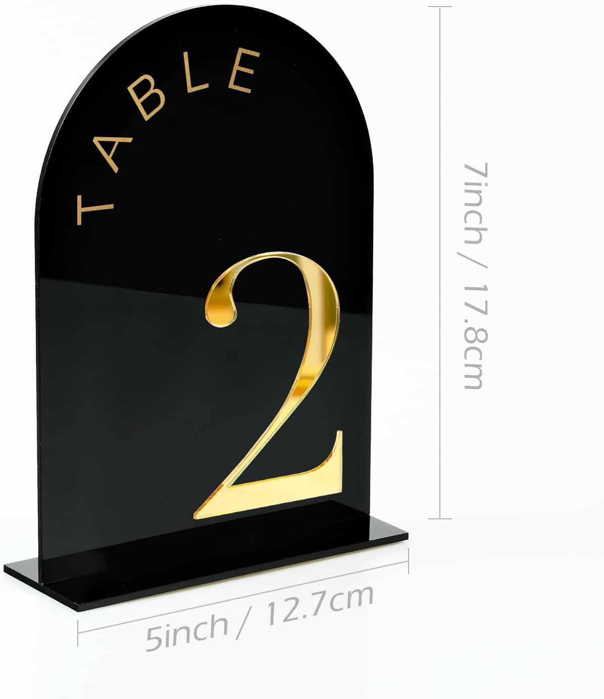 Black Arch Wedding Table Numbers 1-20, Gold Numbers and Stands | 10 Pack 5x7 Inch Black Arch Acrylic Sign with Raised