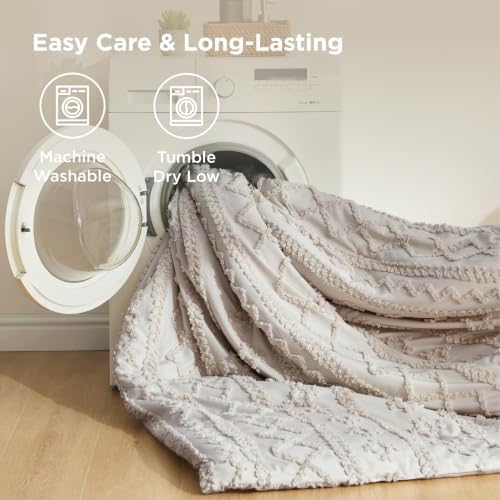 Bedsure Tufted Boho Comforter Set Queen Size - Linen Boho Bed Set, GentleSoft™ 3 Pieces Farmhouse-Style Embroidery