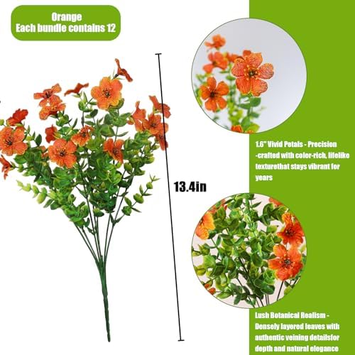 alyptus Artificial Mums for Outdoors – 12 Bundles UV Resistant Fall Flowers, Faux Outdoor Flowers & Fake Mums for Fall Decor