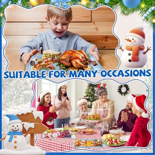2Pcs Winter Serving Trays 16×11 inch Large Melamine Snowflake Trays Platters with Handles Rectangular Snowflake Tray Set Blue White Rectangular Serving Dishes for Winter Birthday Party Decorations