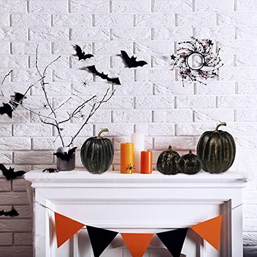 Winlyn 7 Pcs Assorted Artificial Gold Brush Black Pumpkins Rustic Decorative Halloween Faux Foam Pumpkins for Fall Halloween Thanksgiving Tabletop Centerpiece Mantel Kitchen Decor