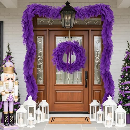 N&T NIETING 9FT Christmas Norfolk Pine Garland Real Touch Artificial Christmas Purple Xmas Garland for Mantle, Table Holiday Fireplace Staircase Indoor Outdoor Halloween Christmas Decorations
