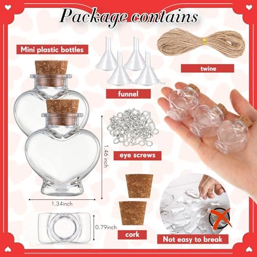 Bokon 25 Packs 1 oz Mini Plastic Bottles with Cork, Heart