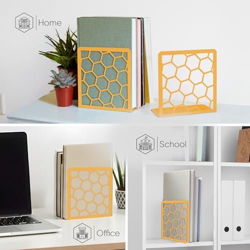 Geometric Honeycomb Metal Bookends / Gold / 1 Pair