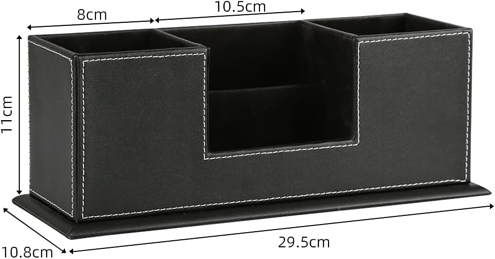 KINGFOM™ Double Holder Leather Multi-Function Desk Stationery Organizer Pen Pencil Holder Black
