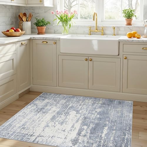 Washable 3x4 Kitchen Area Rugs: Abstract Stain-Resistant Sink Rug Non-Slip Durable Doormat Soft Bedroom Nursery Besides