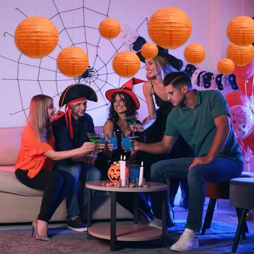20Pcs Orange Paper Lanterns for Parties, 4” 6” 8” 10” 12” Chinese Asian Hanging Round Paper Lanterns for Birthday Wedding Halloween Christmas Home Decor Party Decor