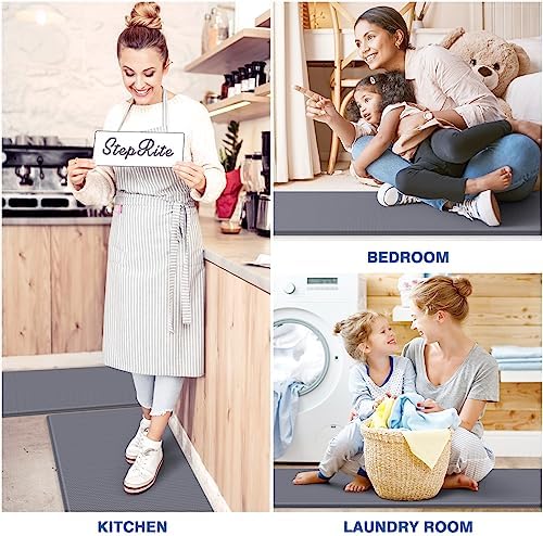 StepRite Kitchen Mats for Floor, 2-Piece Anti-Fatigue Kitchen Rugs, Grey