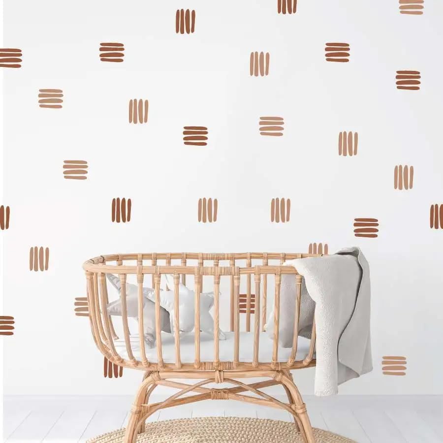 Set Boho Three Line Brown Wall Decal- Geometrical Shape / Boho Line Brown / 12 x 36 / Set of 24