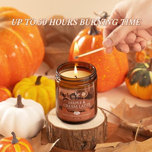 Fall Candle, Maple & Cream Latte Scented Candles for Home, Natural Soy Autumn Candle Aromatherapy Candle, 7 oz Jar