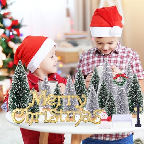 Mini Christmas Tree, Small Pine Tree with Wooden Bases for Xmas Holiday Party Home Tabletop Tree Decor (Silver/Green 30pcs)