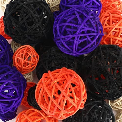SANNIX 24Pcs 3 Size Rattan Balls Halloween Decoration Black Purple Orange