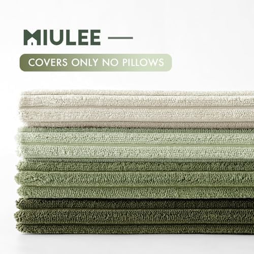 MIULEE Soft Corduroy Decorative Throw Pillow Covers Light Green 24x24