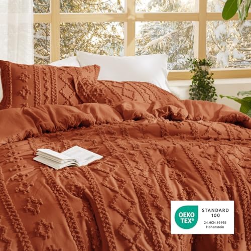 Bedsure Tufted Boho Comforter Set California King - Terracotta Boho Bed Set, GentleSoft™ 3 Pieces Farmhouse-Style