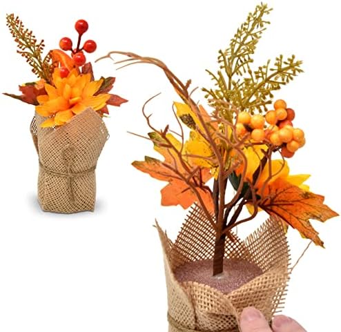 Fall Burlap Floral Arrangements – Set of 3 Artificial Sunflower, Pumpkin