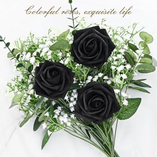 BLEUM CADE 36Pcs Artificial Flowers Fake Foam Roses with Stems for Wedding