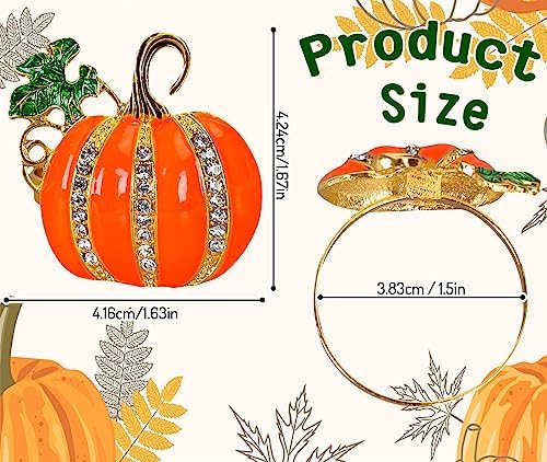 Whaline 6 Pcs Fall Pumpkin Napkin Rings Autumn Thanksgiving Napkin Holders Metal Napkins Buckle with Rhinestone for Family Gathering Wedding Party Dinner Table Setting Decor