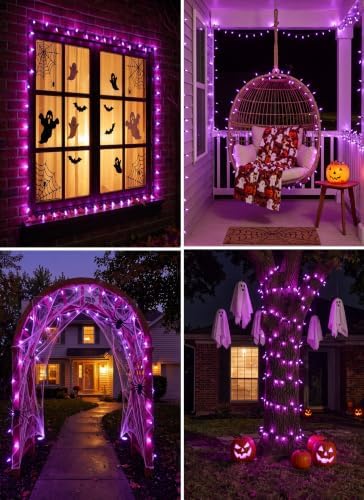 Minetom Halloween String Lights Outdoor, 98 Feet 300 Led Christmas Lights with 8 Lighting Modes for Halloween Party Christmas Xmas Tree Lights Decor(Purple)
