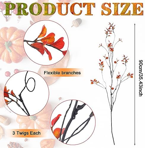 Riceshoot 6 Pcs 35.4" Fall Artificial Stems for Vase Autumn Faux Branch