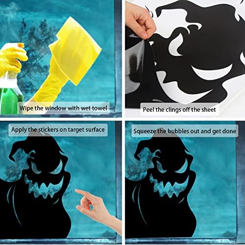 CCINEE Halloween Window Cling Sticker, 4 Sheet Giant Spooky Monster Silhouette Window Decal Scary Black Stickers for Halloween Indoor Kids Room and Party Decoration…