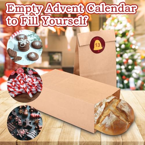 Naler 24 Pcs Christmas Gift Bags, Paper Goodie Bags with Stickers & Clips