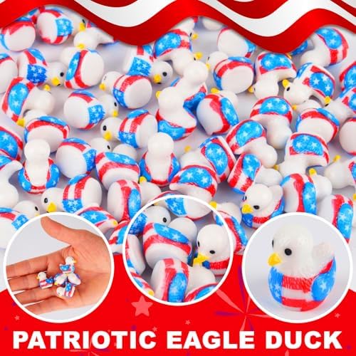 70 Pcs Patriotic Eagle Duck Figurine 4th of July Bulk Tiny Resin Duck 250th Anniversary Independence Day Miniature Ornaments for Vase Filler Jewelry Making DIY Crafts Party Gifts Decorations