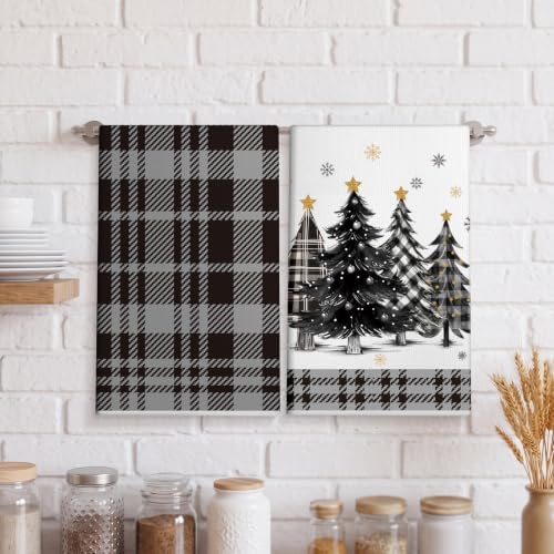 Bencailor 6 Pcs Christmas Kitchen Towel, Grey, Black, Winter Plaid