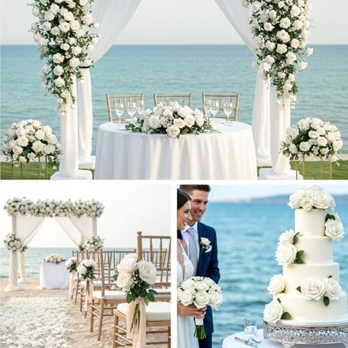 Auihiay 104pcs Roses Artificial Flower - Realistic White Fake Roses