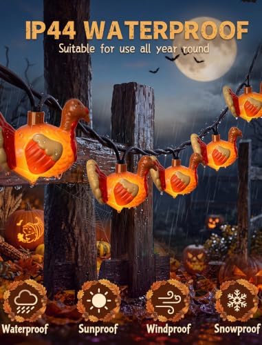 8.5FT 10 LED Outdoor Thanksgiving Turkey String Lights Plug in, Waterproof