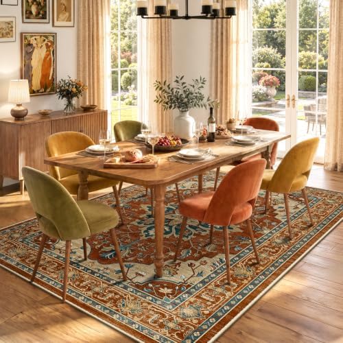 RELEANY Washable Area Rug, 6'x9', Red/Orange/Blue/Brown